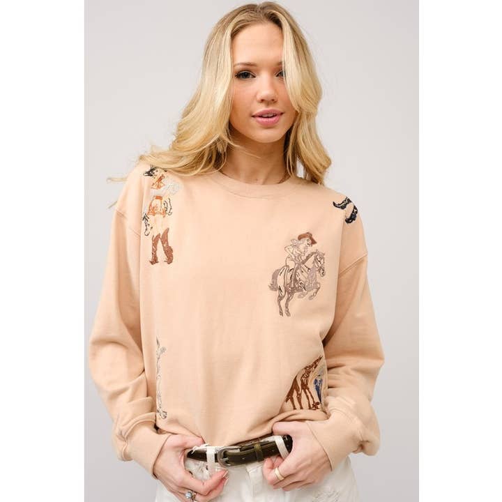 Western Embroidered Graphic Long Sleeve Sweatshirt for wholesale by BNS