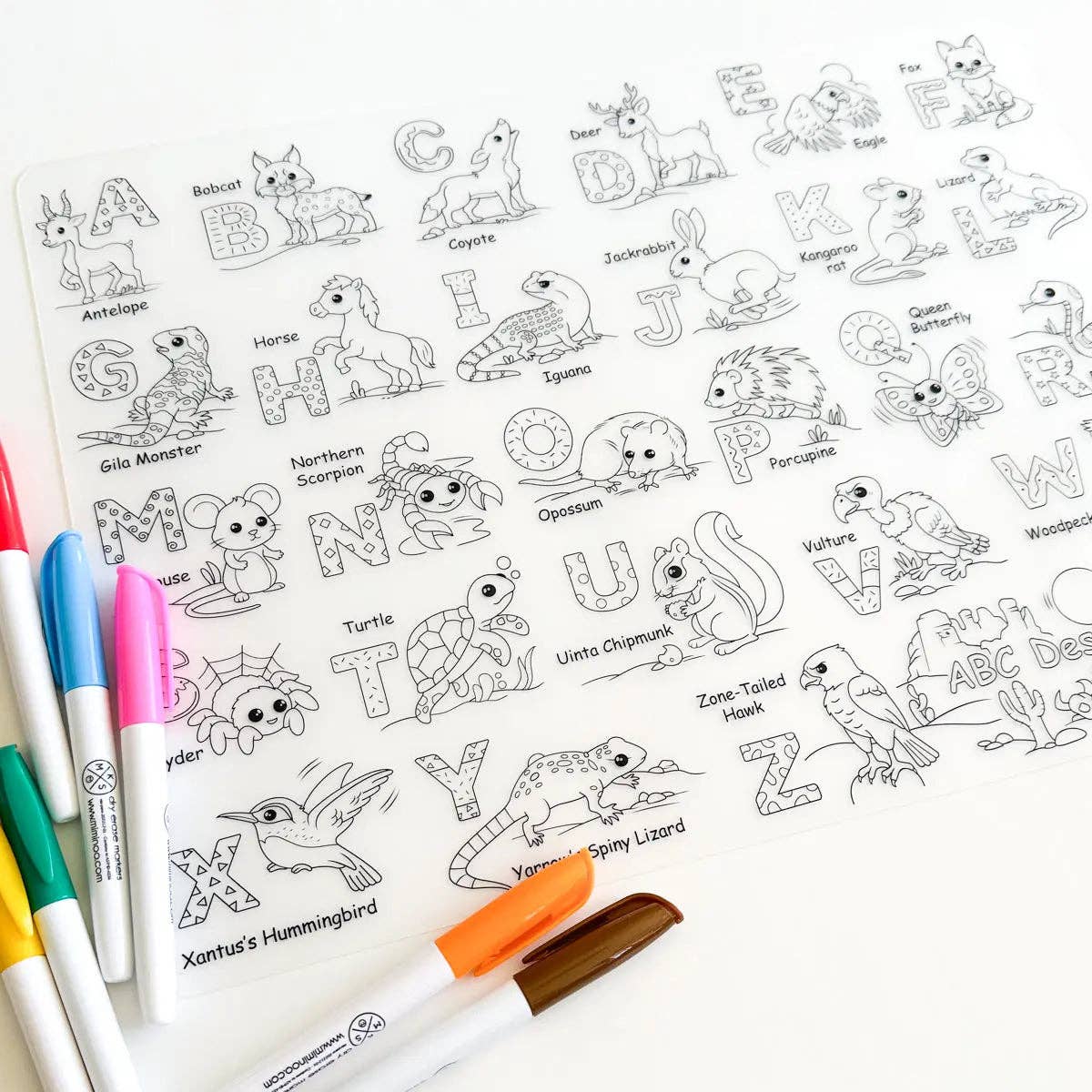 Miminoo - Wholesale Coloring Mat - Kids & Baby - Silicone Reusable Coloring Mat & Markers Set - Desert Animals ABC10