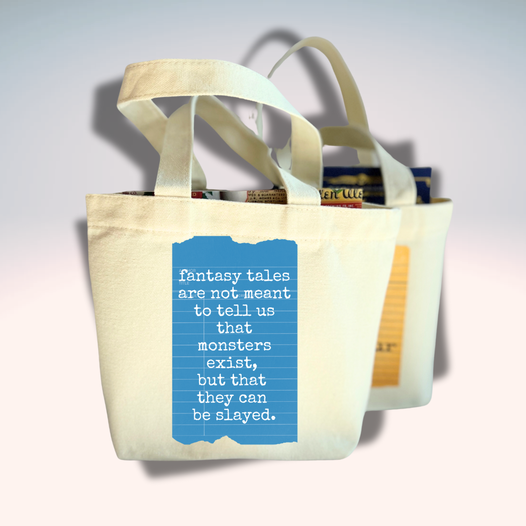 Pretty Clever Words - Wholesale Tote Bag - Unisex - Canvas Mini Tote Bag - Fantasy Tales Teach Us Library Card2