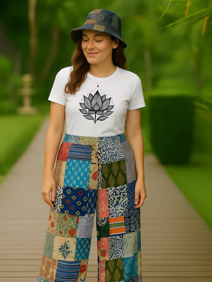 Bohotusk Patch Work Straight Leg Flared Cotton Harem Pants - S/M Only for wholesale by Bohotusk