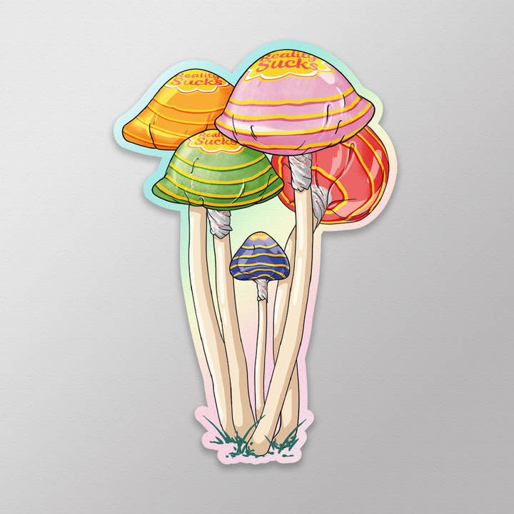 Autocollant holographique « Reality Sucks » pour la vente par Useless Treasures