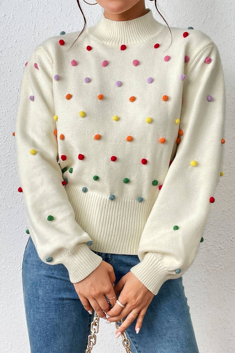 Lily Clothing - Wholesale Knit Sweater - Women's - WOMEN RIBBED HIGH NECK COLOR SWISS DOT JUMPER TOP_CWOSWL028015