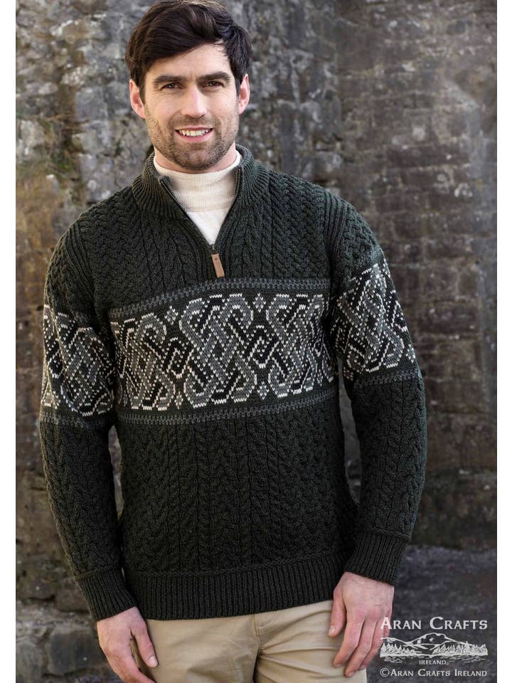 Aran Crafts – Großhandel Strickpullover – Herren – Keltischer Jacquard-Pullover mit halbem Reißverschluss X4843