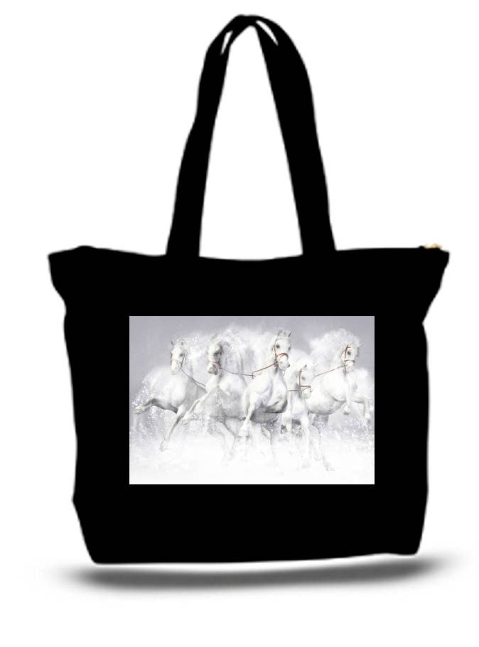 BMS BIZ - Wholesale Tote Bag - Unisex - White Arabian Horses Large Tote Grocery & Stuff Bag0
