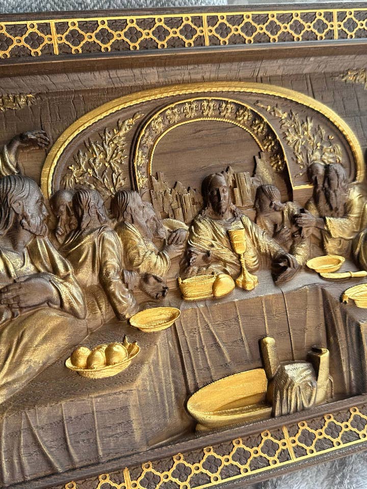 The Last Supper wooden sculpture with classical frame for wholesale by KozakWorkshop