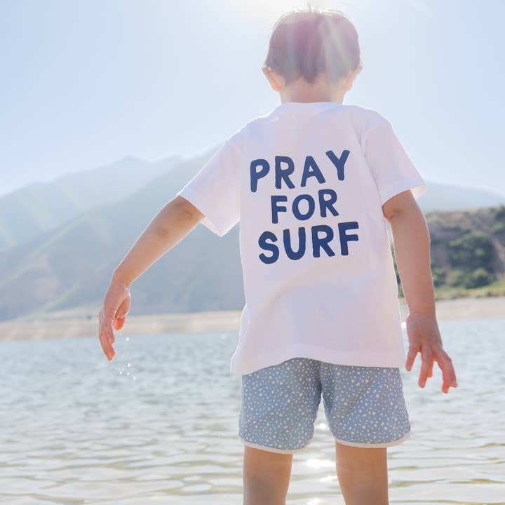 Pray For Surf Waves surf board Beach Summer Kid Shirt for wholesale by Benny & Ray Apparel