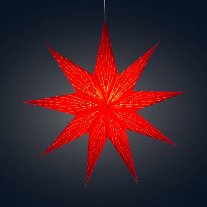 Dottie ~ 9 P, 18", Rød, Papir stjerne Lantern Light for engroshandel hos Artschatz LLC