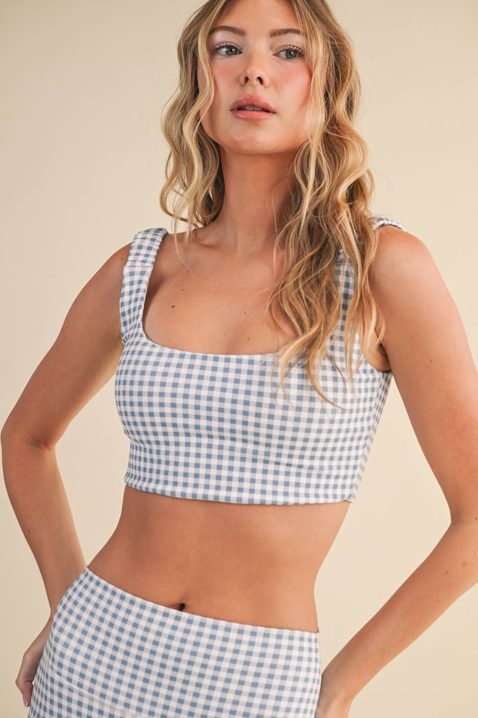 KIMBERLY C - Wholesale Sports Bra - Women's - Gingham Print Ruched Bra Top76