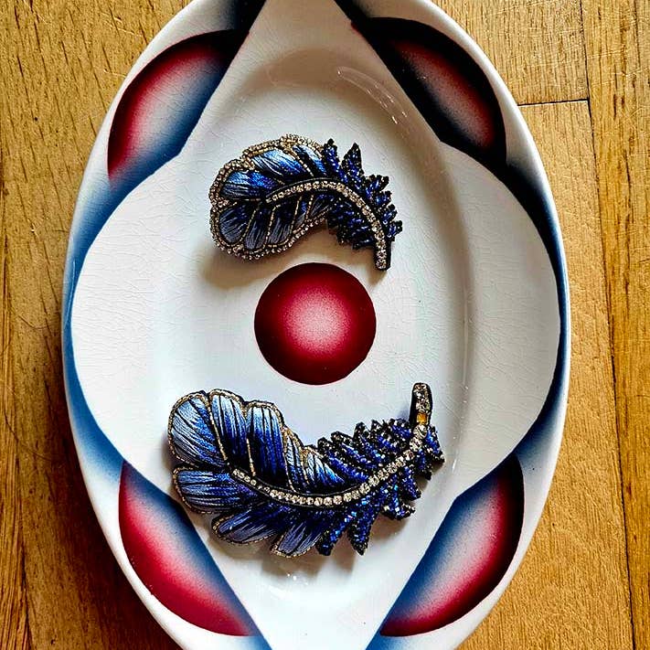 Céleste Mogador - Vente Broches - Broche Plume couleur bleue