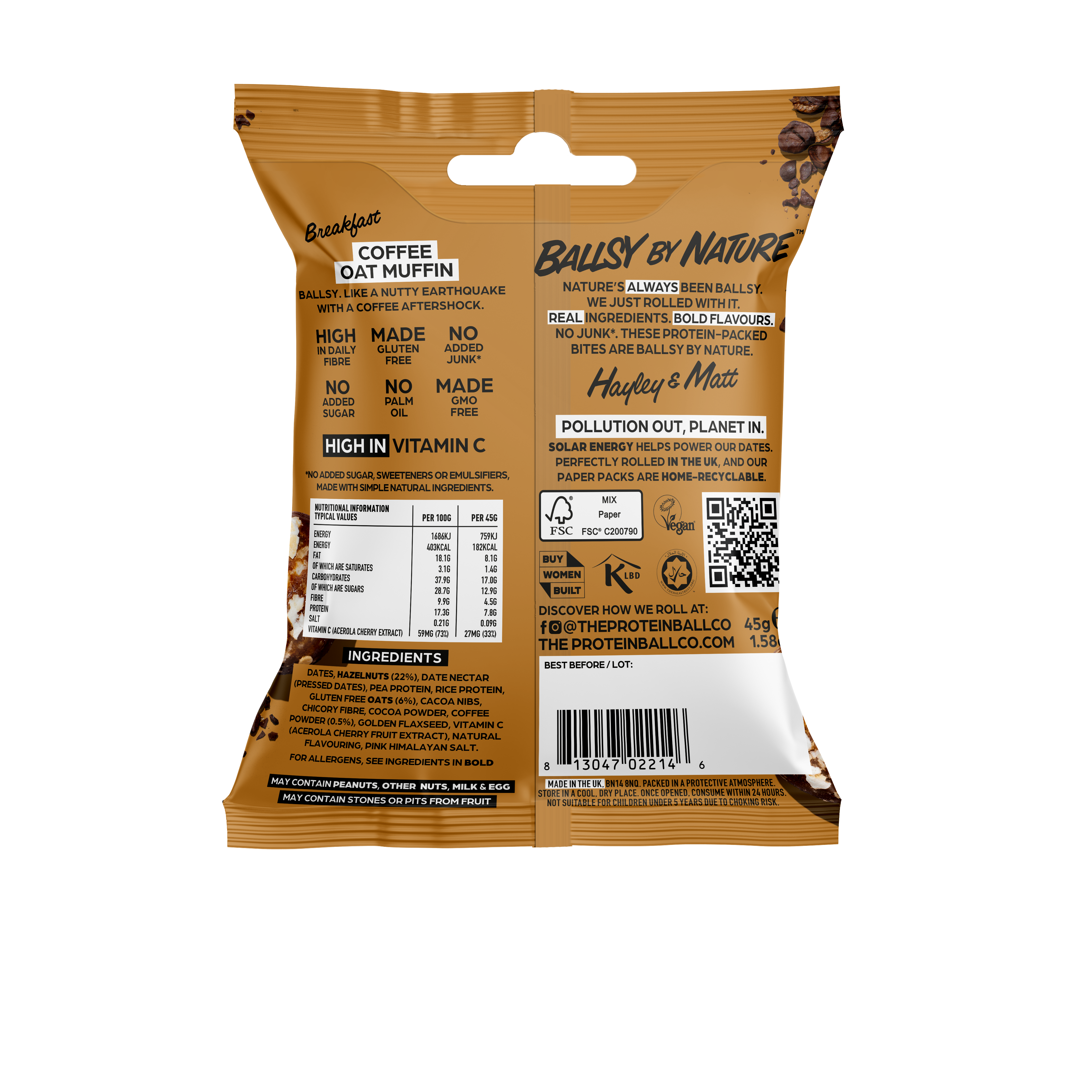 The Protein Ball Co - Wholesale Snack Bar - COFFEE OAT MUFFIN - High Fibre - Breakfast - 10 x 45g1