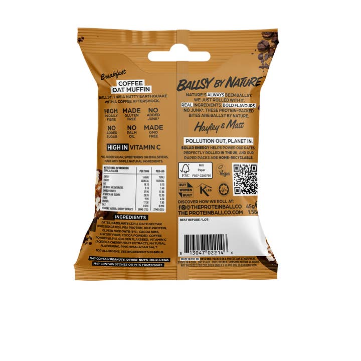 The Protein Ball Co - Wholesale Snack Bar - COFFEE OAT MUFFIN - High Fibre - Breakfast - 10 x 45g1