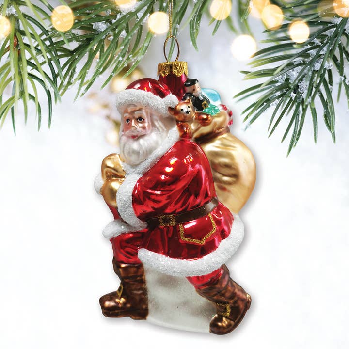 Holly Jolly tomte med presentpåse och leksaker, julgransprydnad för wholesale av OrnamentallyYou