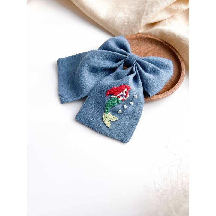 EmbroideryNTA – wholesale Hårrosett - Barn – Linne hår rosett för flicka, Princess Hair Bow, Mermaid Hair Bow