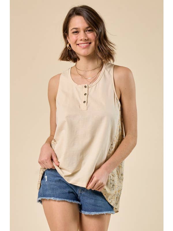 Doe and Rae - Wholesale Tunic - Women's - Printed Back Sleeveless Top - 41036T