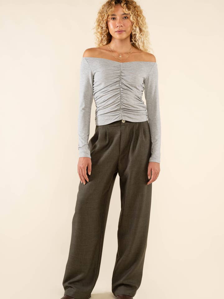 NLT – wholesale Knit top – Women's – Martel Ruched Long Sleeve Off Shoulder Top