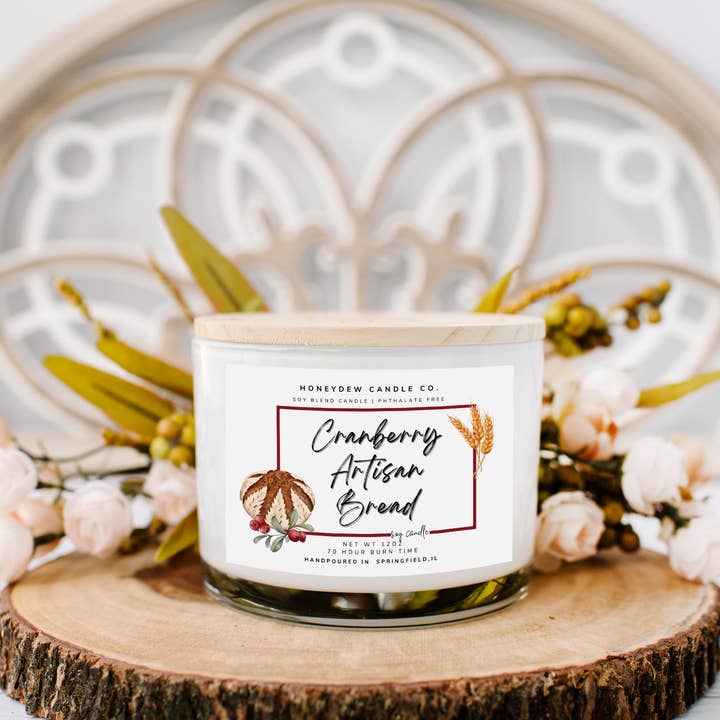 Honeydew Candle Co. – Großhandel Kerze im Glas / gefüllte Kerze – Cranberry Artisan Brot 3-Docht-Kerze 12 oz0