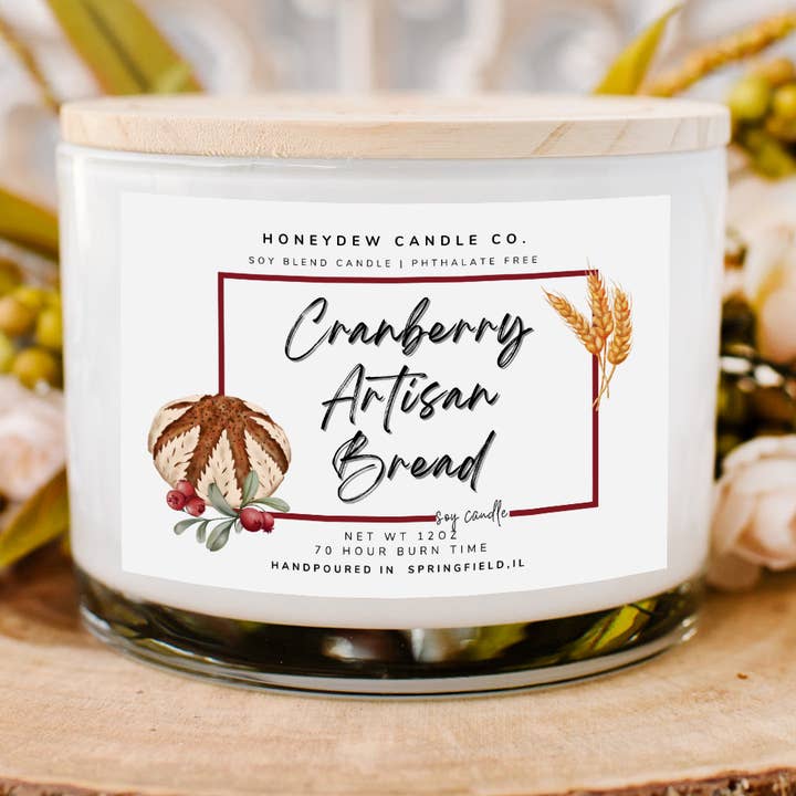 Honeydew Candle Co. - Wholesale Jar/Filled Candle - Cranberry Artisan Bread 3 Wick Candle 12 oz0