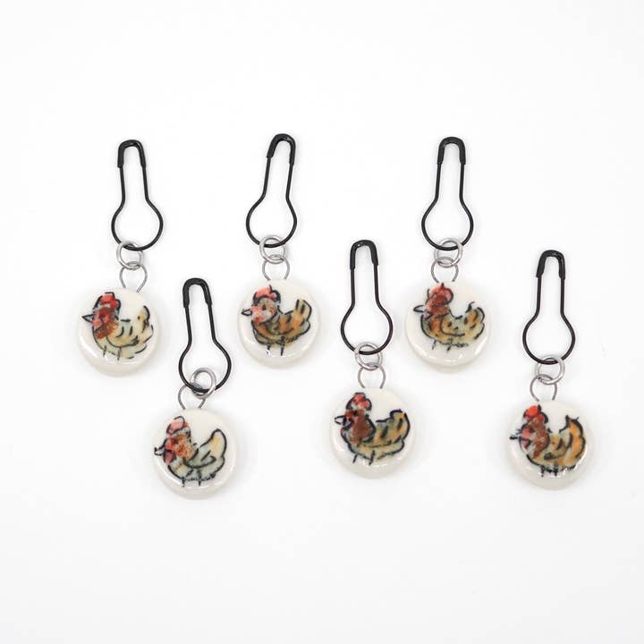 Buff Orpington Chicken Stitch Marker Set - Pin Version for wholesale by Bri Larson Art