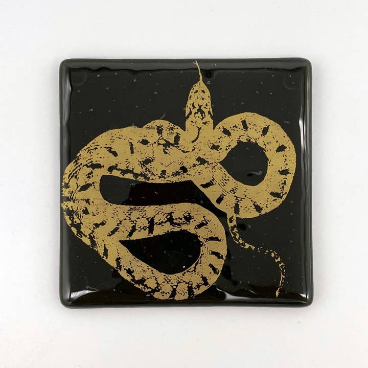 Snake Mystical Fused Glass 4" Single Coaster for wholesale by Kiku Handmade | Contemporary Fused Glass Home Goods
