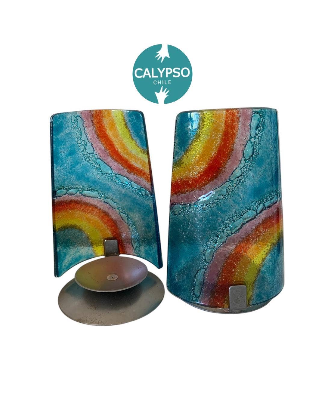 Calypso Chile - Vente Bougeoirs - Chandeliers arc-en-ciel de Shabbat - Judaïca en verre fusionné fait main2