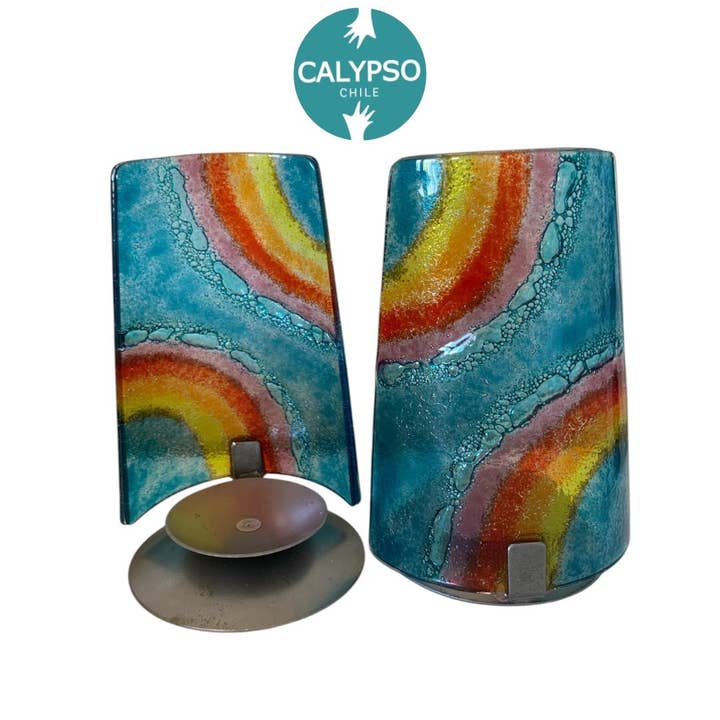 Calypso Chile - Wholesale Candle Holder - Shabbat Rainbow Candlesticks - Handmade Fused Glass Judaica2