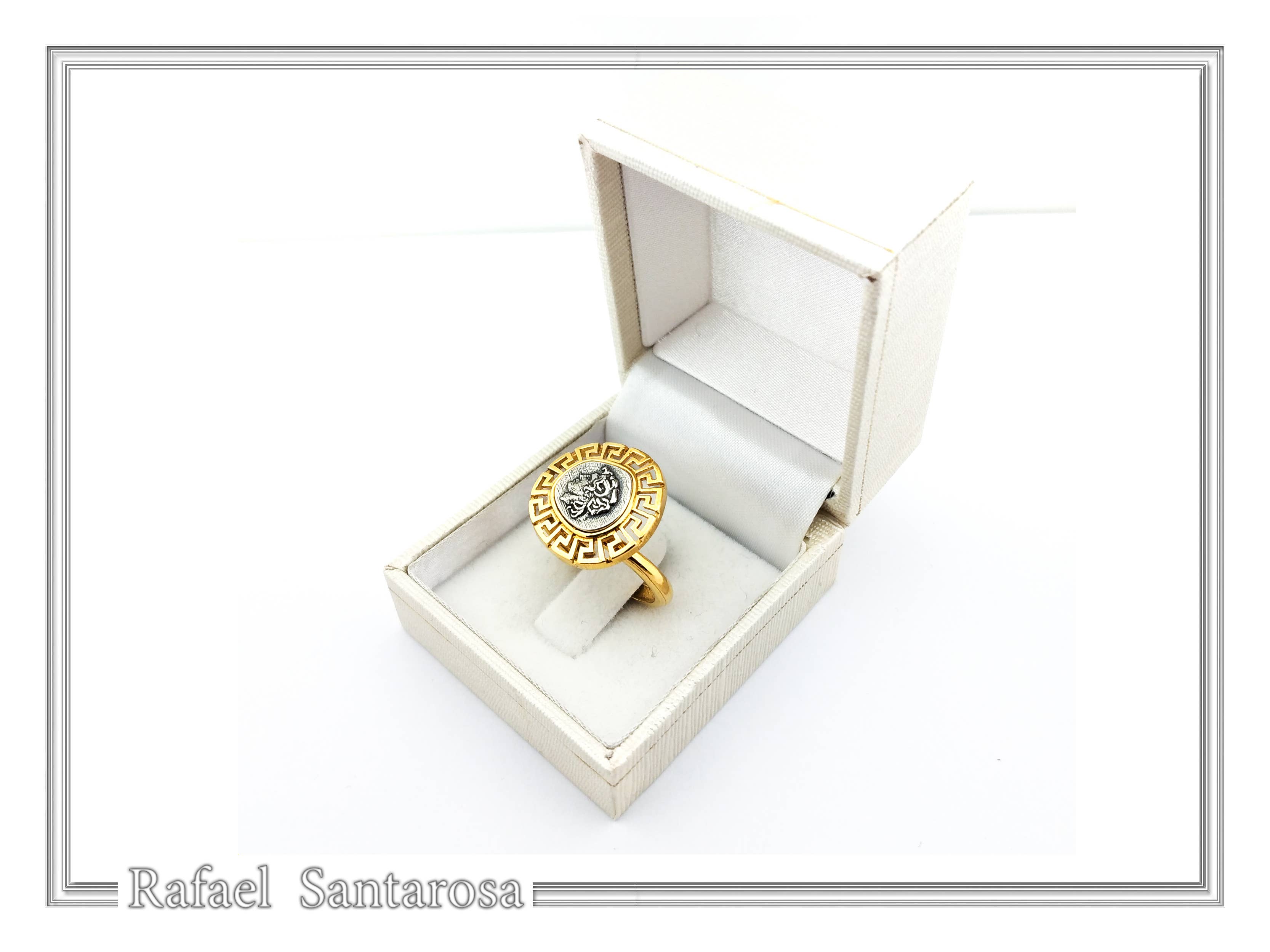 RAFAEL SANTAROSA - Venta al por mayor Anillos grandes/de cóctel - Anillo ajustable de Alejandro Magno, moneda griega sobre plata9