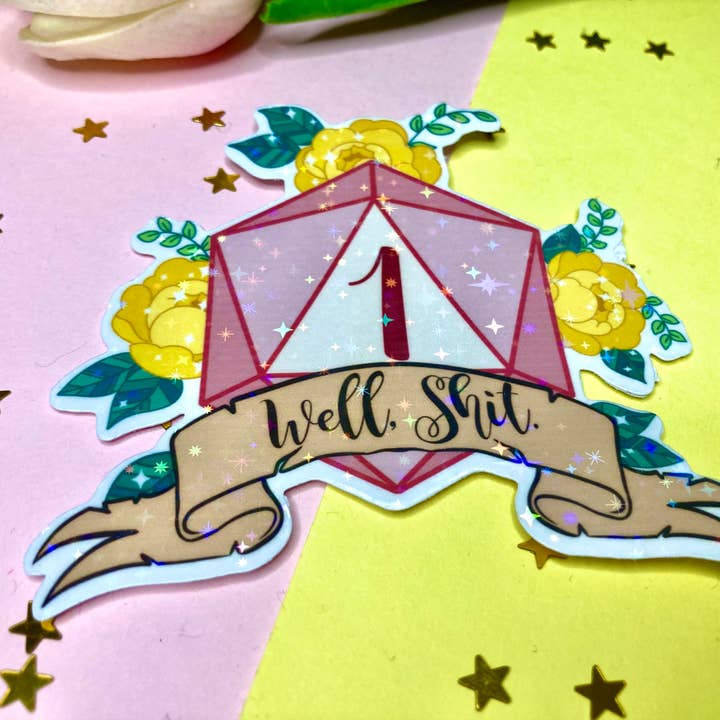 D20 'Well, Shit' Vinyl Sticker | Cute Kawaii | DnD D&D Pink for wholesale by The little birdee co