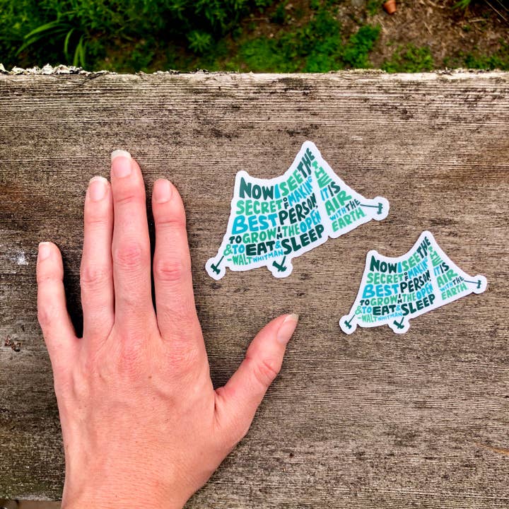 Hand-Lettered Walt Whitman Tent Sticker for wholesale by Wander On Words