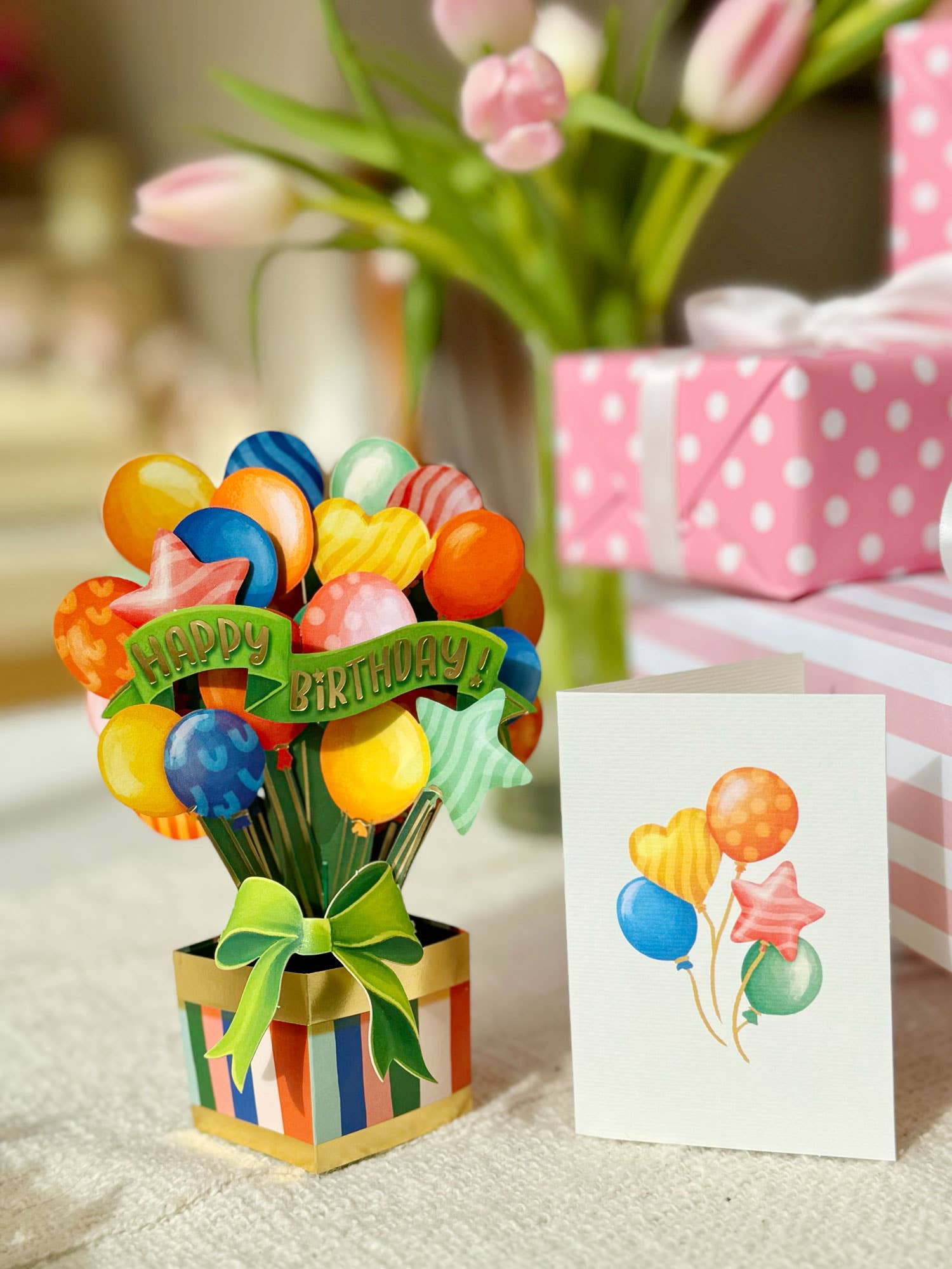 FreshCut Paper LLC – wholesale Birthday card – Mini Birthday Balloons (10 Mini Pop-up Greeting Cards)1