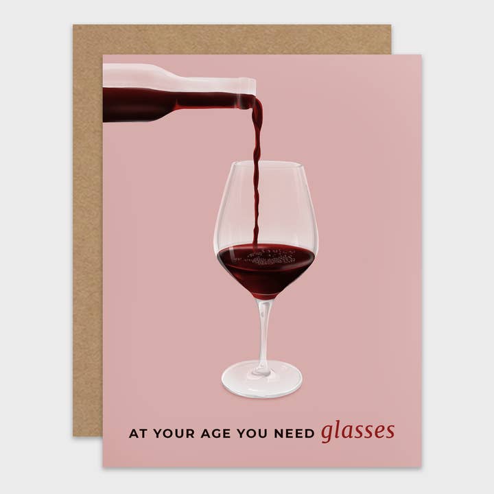 RachIllustrate – wholesale Birthday card – You Need Glasses Wine Pun Birthday Card Set of 10