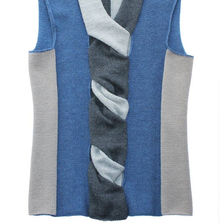 Blå och grå väst i ren ull London Handgjord - Handmade för wholesale av Il Tocco di Minerva
