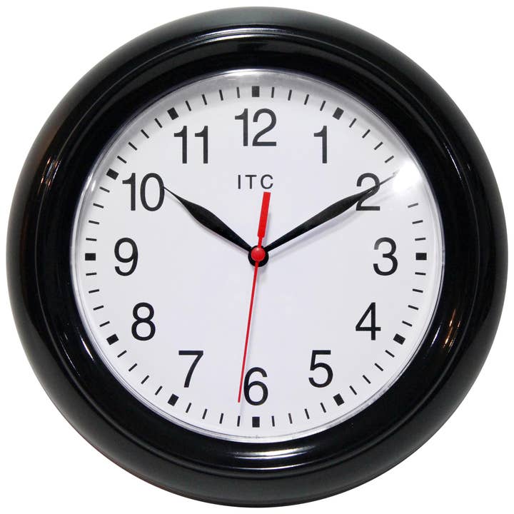 ITC Round Black Business Wall Clock 8.75 Inch for wholesale by Infinity Instruments