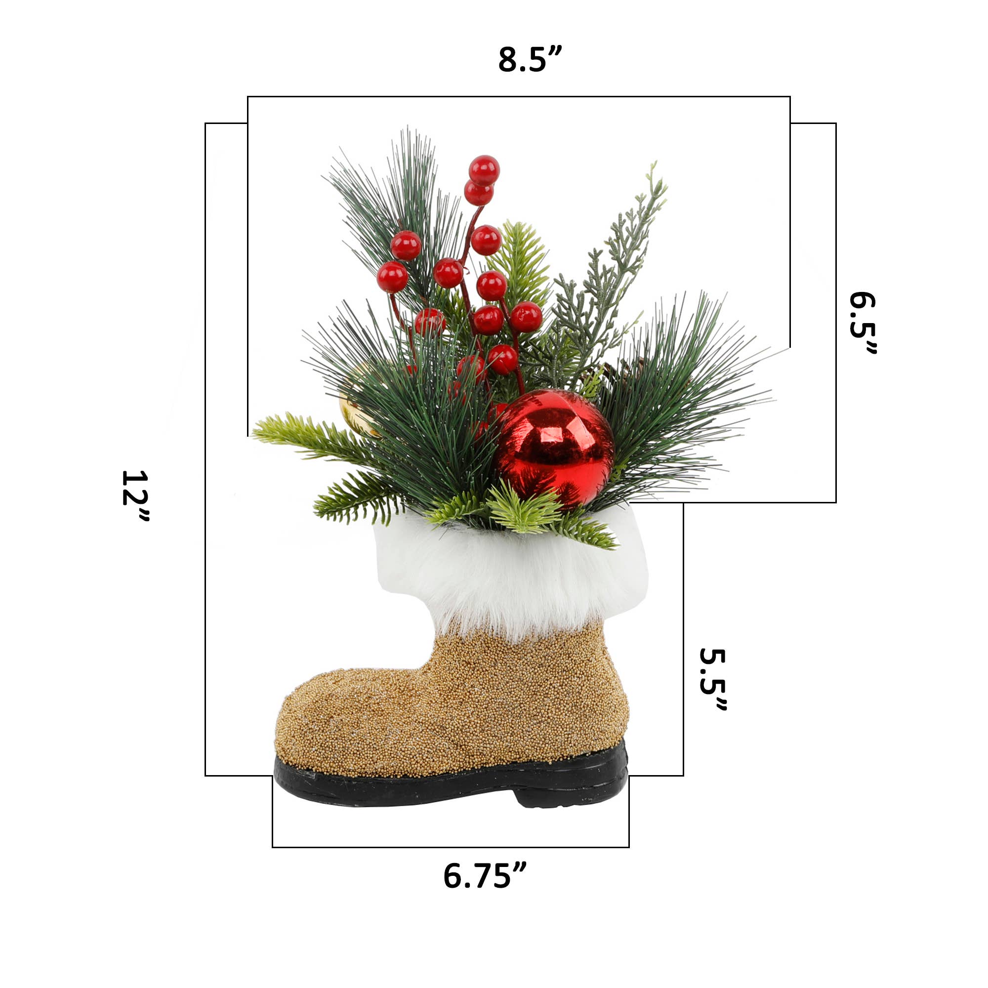 Flora Bunda Inc – Decoração de Natal por atacado – Arranjo de Natal com Bota Dourada do Pai Natal1