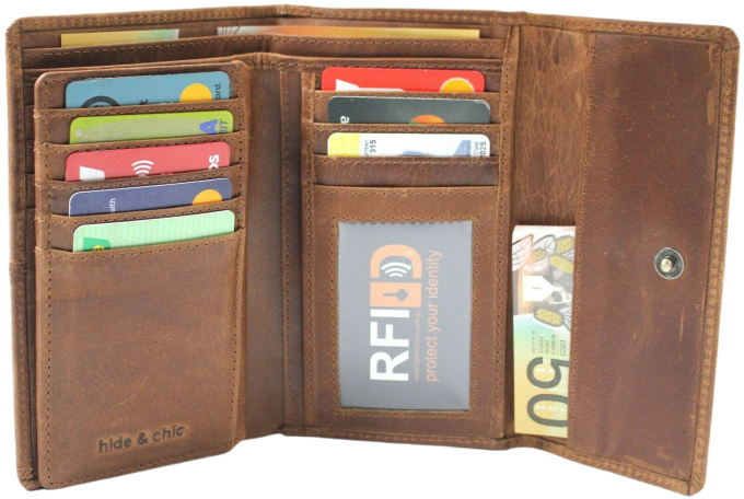 hide & chic – Engroshandel Tegnebog - Dame – RFID pung i fuldnarvet koskindslæder. Sort, brun, blå eller rød. Stil nr. 21004 Hide & Chic44
