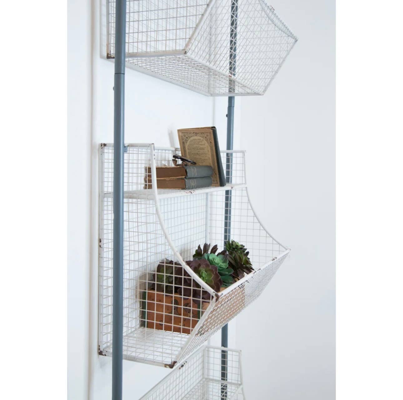 Buckeye Craft Co. - Wholesale Wall Mounted Shelf - White Wire 3 Basket Industrial Wall Display 4