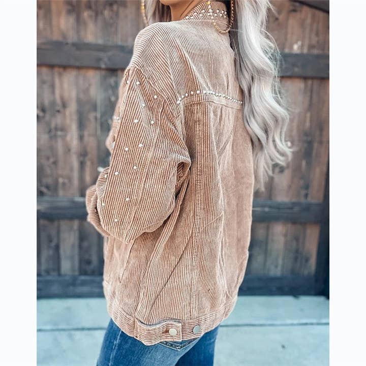 Mirazshoes WholeSale - Wholesale Jacket - Women's - Studded Corduroy Short Jacket3