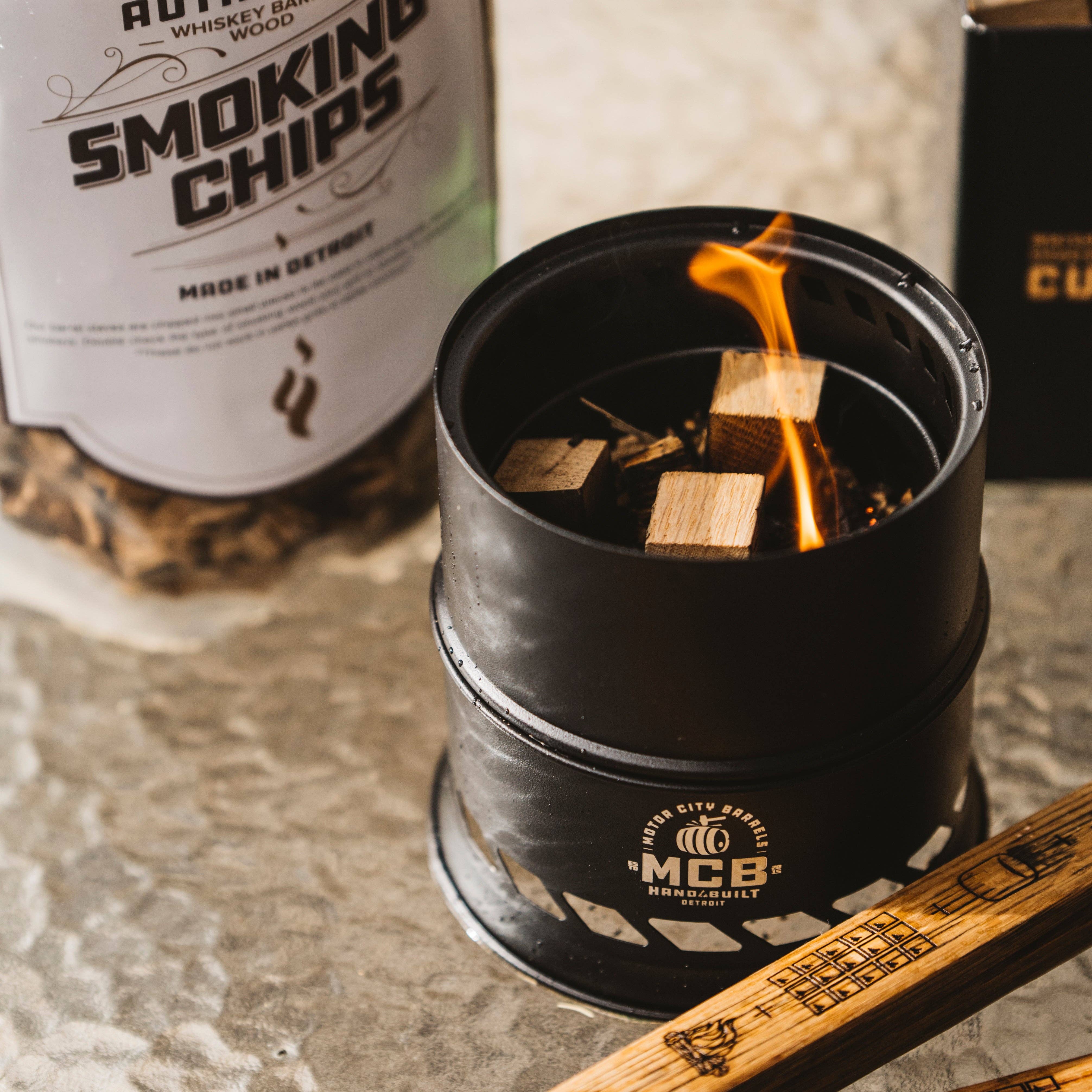 Motor City Barrels – Poço de fogo por atacado – Mini fogueira sem fumaça com cubos de madeira para defumar em barril16