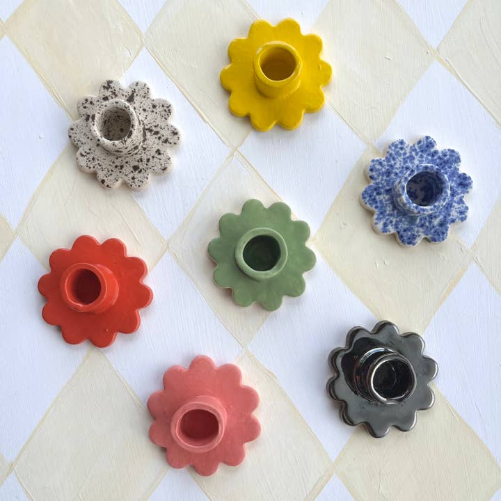 Ceramic Flower Taper Candle Holder for wholesale by Crunch Supply