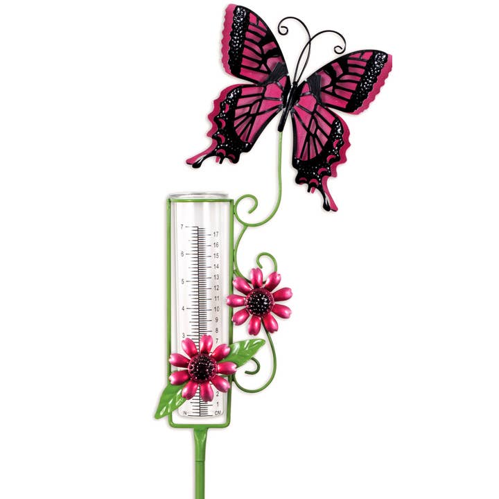 Sunset Vista Designs – wholesale Outdoor ornament/decor – Butterfly Rain Gauge-Pink