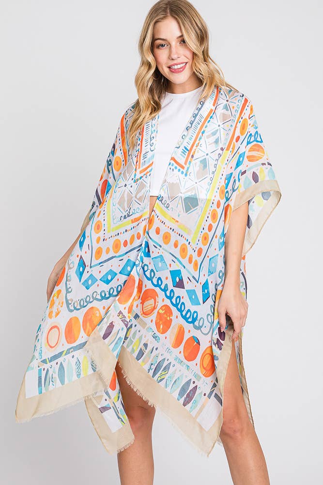 Hana - Wholesale Kimono - Women's - Watercolor Boho Geometric Print Summer Kimono5