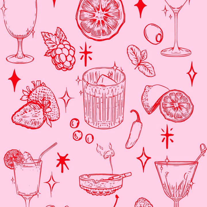 Cutie Vintage Cocktail Bar Cart Print for wholesale by Little Viper Co