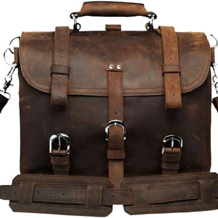 Tuzech Leather – wholesale Messenger Bag - Herr – Herrarnas retro portfölj i fullnarvsläder 16'' axelväska för bärbar dator (2019 års version)