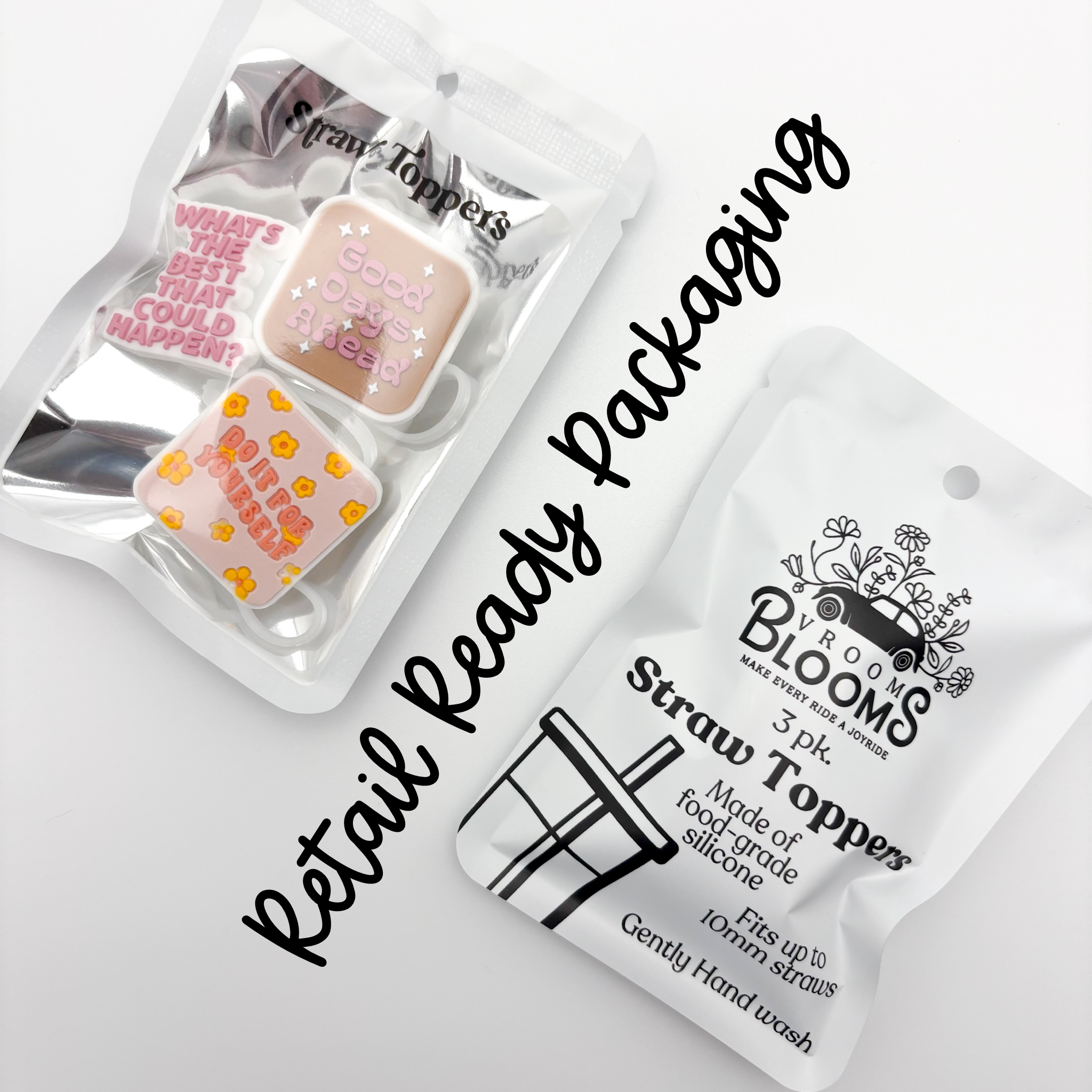 Vroom Blooms – wholesale Drinking straw – Straw Topper 3 pack - Positive Uplifting Quotes 2