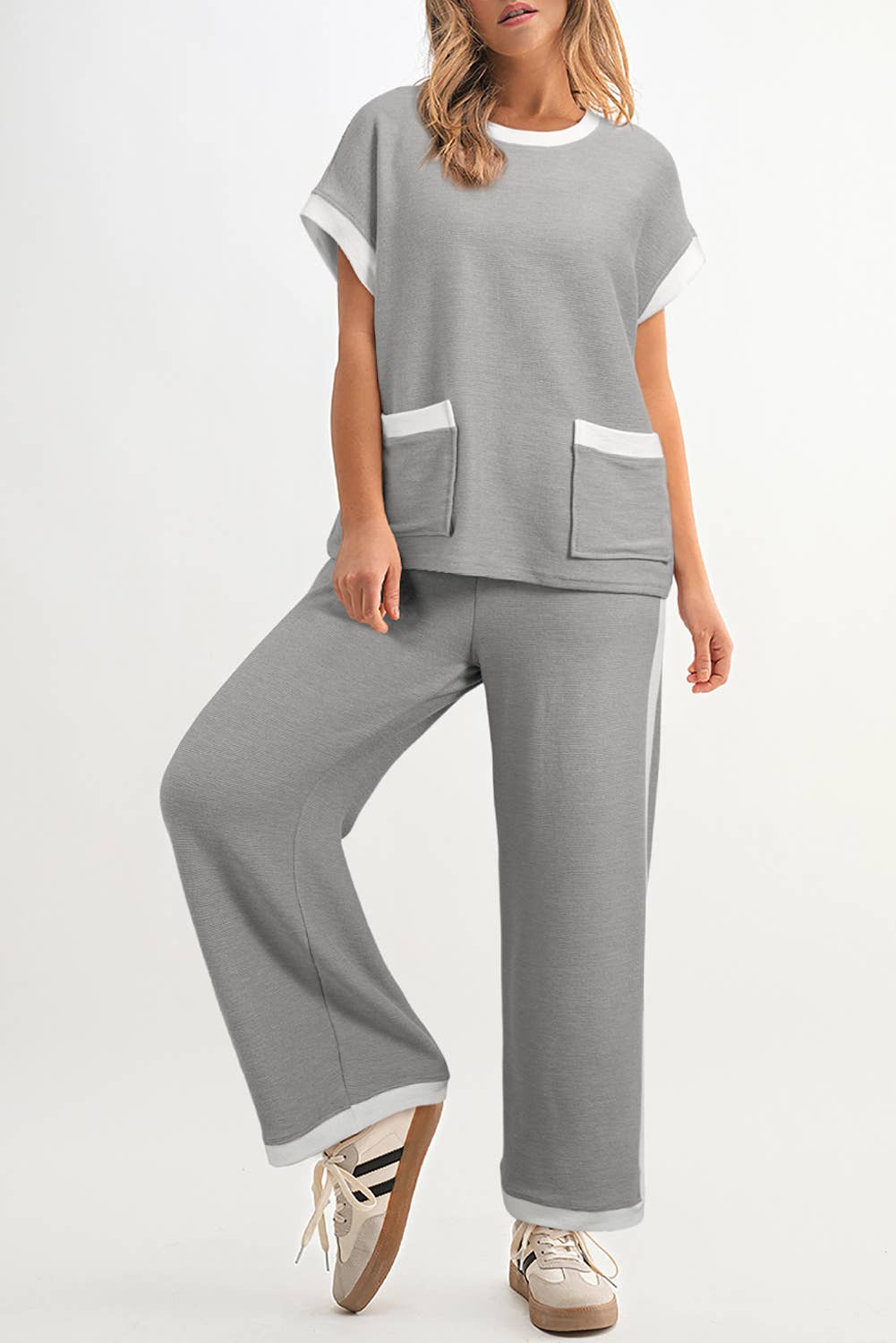 Aapparella - Wholesale Lounge Set - Women's - Colorblock Pockets Short Sleeve Top & Pants Set | S-2XL1