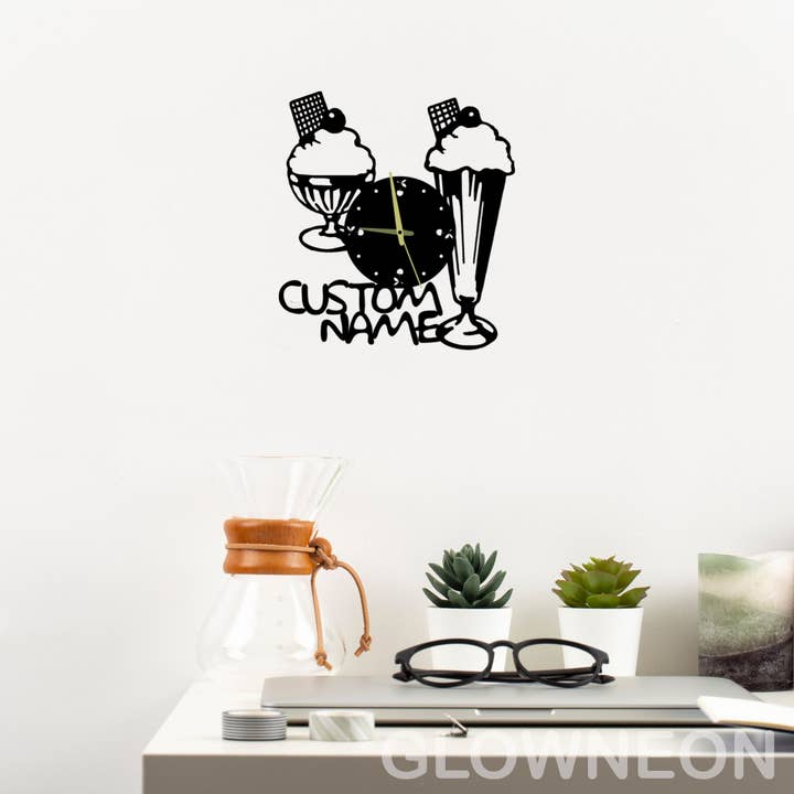 Glow Neon – wholesale Wall Accent – Personalized Ice Cream Metal Clock Wall Art Ice Cream Sign1