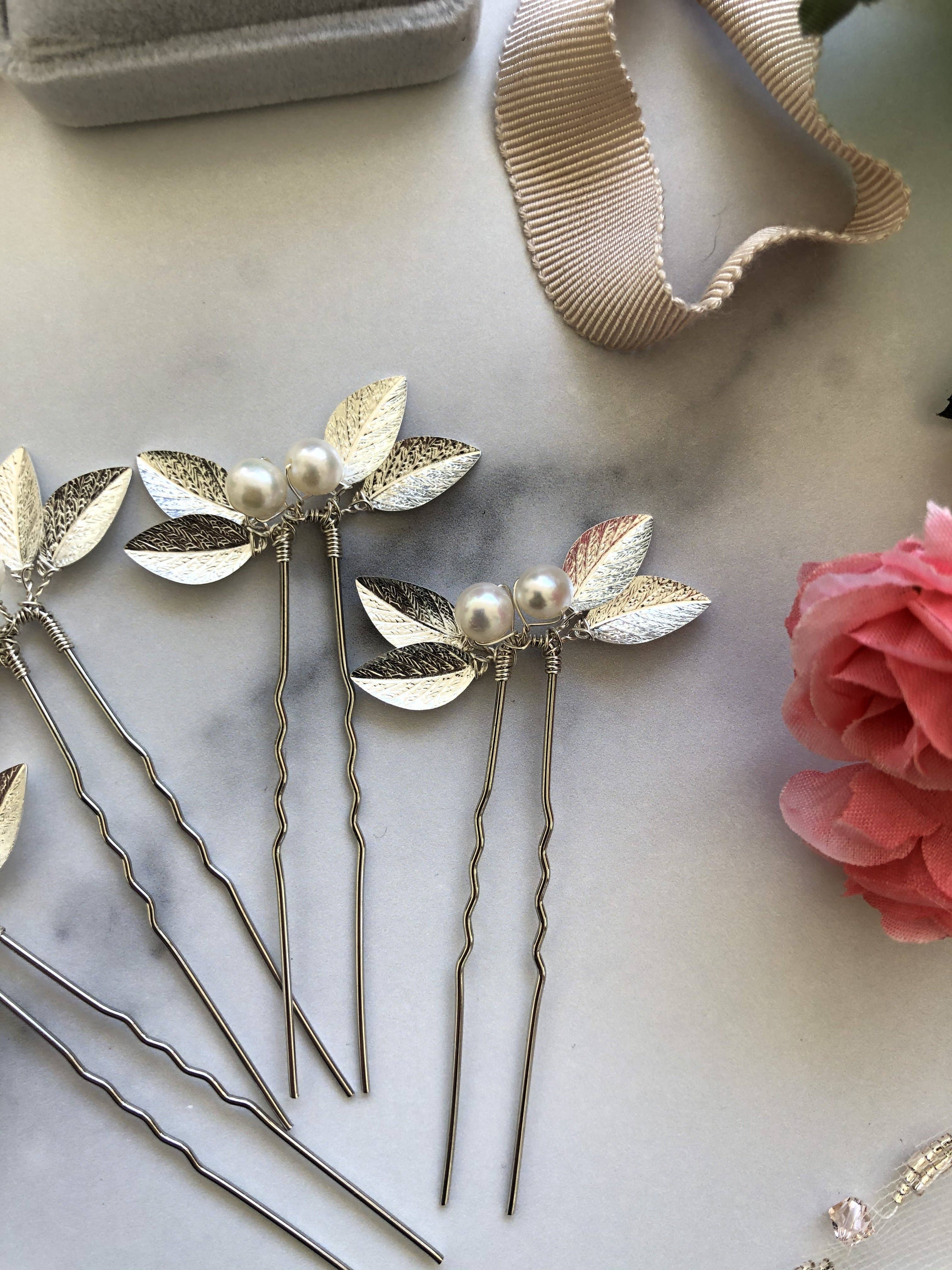 Sweet Olive Hairpieces - Wholesale Hair Pin - Classic Pearl & Leaf Hair Pins (1+) | Classic Bridal Hair Pins, Minimalist Hair Accessories10