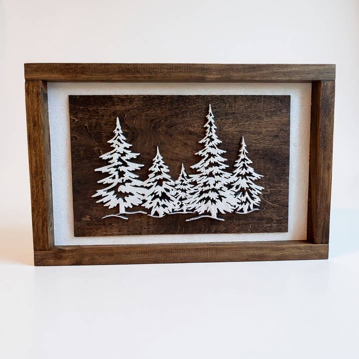 Faithful Creations Studios - Wholesale Sign - Rustic Snowy Pine Tree Wall Art – Handcrafted Winter Forest 1