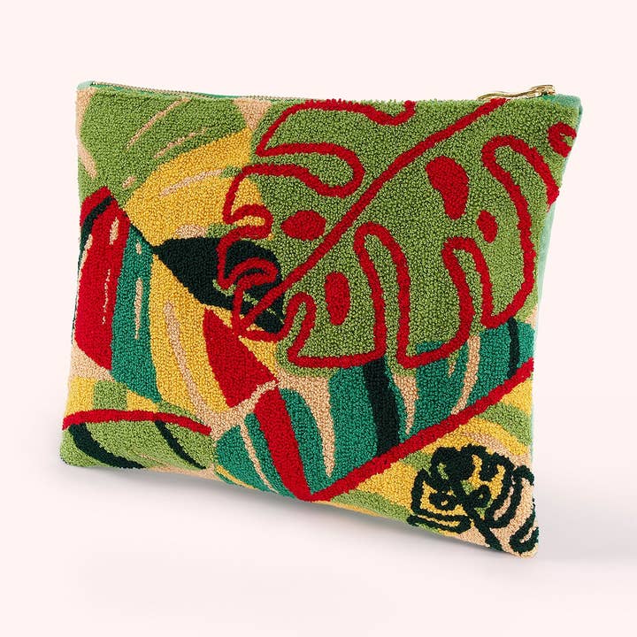 *SS26* Tufted Wool Pouch - Exotic Leaves for wholesale by Powder Design inc - US