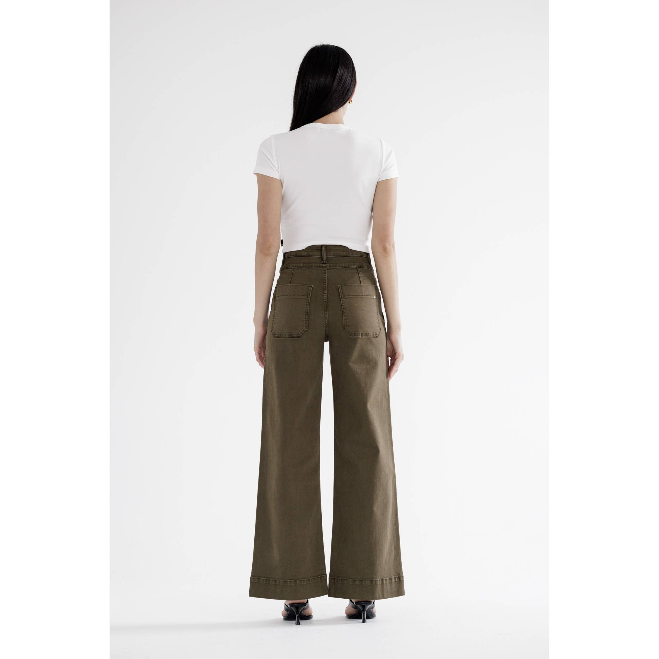 FERN GREEN SUPER HIGH DOUBLE WAISTBAND WIDE LEG for wholesale on Faire5