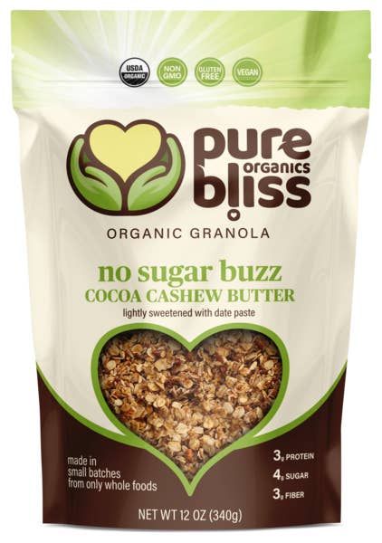 Pure Bliss Organics - Wholesale Granola - No Sugar Buzz Cocoa Cashew Butter Date Sweetened - 12oz